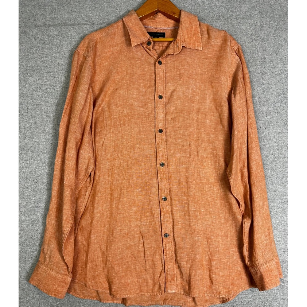 Banana Republic 100% Flax Linen Button Down Mens XL Orange Long Sleeve Shirt
